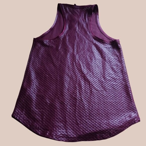 Koral Womens Shiny Sleeveless Racerback & net pattern Top  Burgundy Size Xsmall - Picture 3 of 10